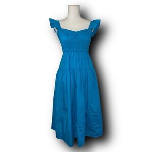 Abercrombie Tiered Maxi Dress French Blue with Pockets Smocked Bodice NWOT